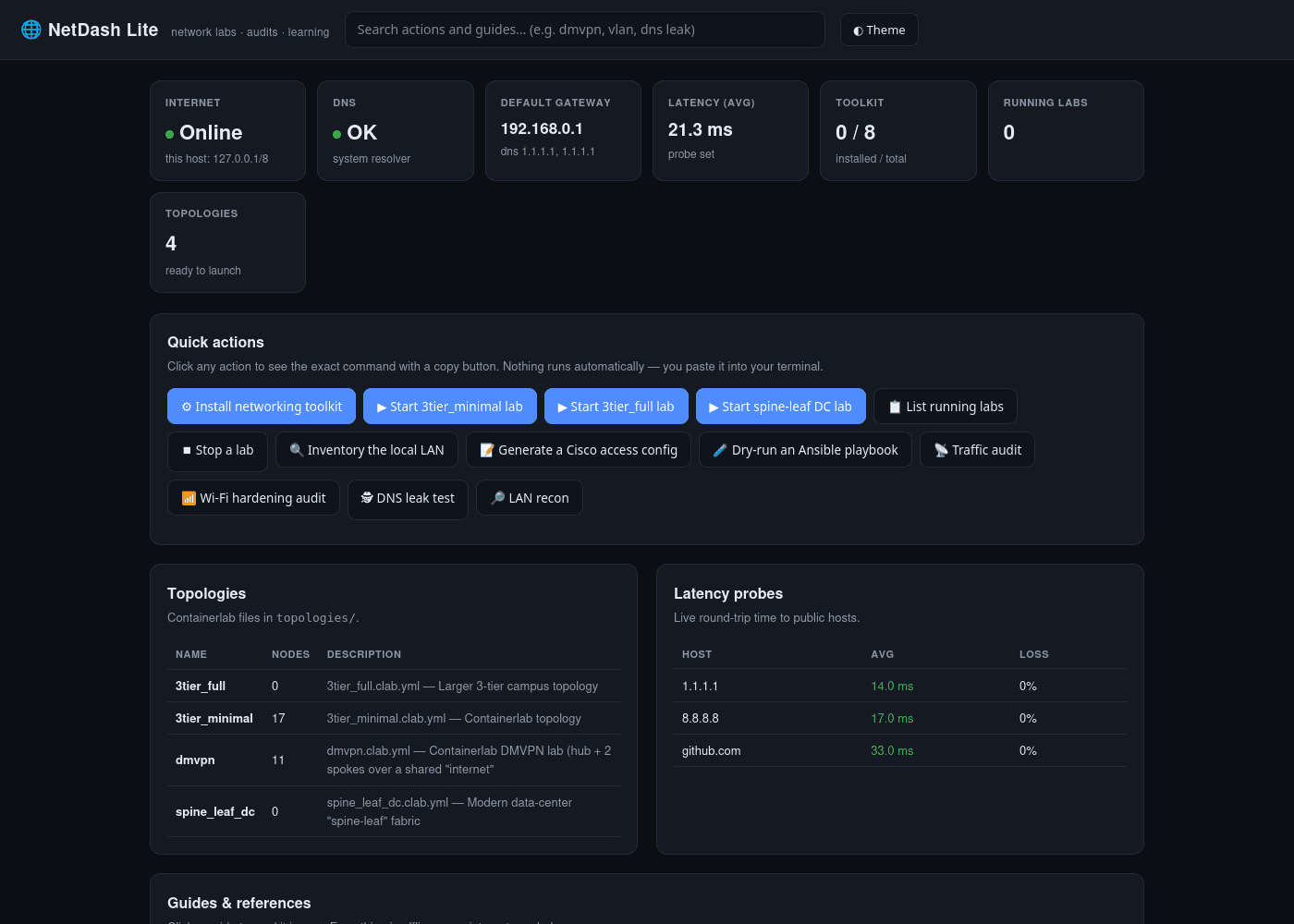 NetDash Lite dashboard